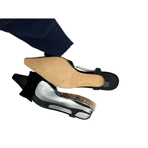 Anne Klein Vintage Slingback Heels 8.5 Black Satin Bow Kitten Made in Italy - Picture 6 of 9